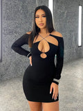 Double Layer Slim Women Dress Long Sleeve Sexy Bodycon Low-Cut Ladies Dresses Hollow out Backless Women's Clothing