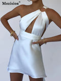 Sexy Hollow Out Bandage Women Dress White Asymmetrical High Waist Mini Dress Women Spring Skinny Fashion