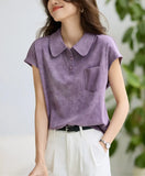Year's Popular Purple Sleeve Short-Sleeved T-Shirt 2025 Summer New Shoulder-To-Shoulder POLO Shirt Look
