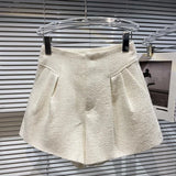 2022 Autumn Long Sleeve Rhinestone Pins Cardigans Tweed Jacket Bright Silk Shorts Two Piece Set Women Outfits
