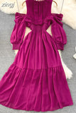 Vintage Women Hollow Out Long Dress Elegant Ruffle O-Neck High Waist A-Line Big Swing Party Vestidos Female New