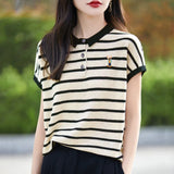 Polo Collar Short-Sleeved T-Shirt Women's 2025 New Fine-Spinning Wool Embroidered Age-Down Knitted Vest