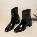 Autumn New Style Square Toe Low-top Women's Boots Increase White Martin Boots Thick Heel Short Boots Plus Size