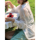 White Sunscreen Shirt Women Sexy Backless Chiffon Sun Protection Cardigan Tops Summer Elegant Solid Loose Casual