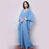 Solid V-neck Batwing Sleeve Plus Size Loose Maxi Dress For Women Summer Beach Wear Kaftan Long Bathing Dresses