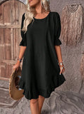 Zingj New Round Collar Casual In The Loose Dress Women's Dress-Outfit