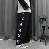 straight print women's pants Korean version ins elastic waist loose wide-leg mopping pants street hip-hop ulzzang