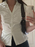 Short Sleeve V-Neck Plain Ruched Shirt- Outfit