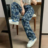 check High Waist Women loose Jeans Korean Fashion Streetwear Wide Leg Jean Female Denim Trouser Straight Denim