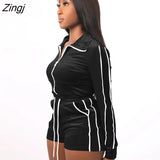Two Piece Set Autumn Short Zipper Sweatshirts Shorts Pants Suit Tracksuit Fitness Sexy Club Women's Set