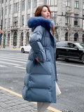 Women Long Puffer Jacket 90% White Duck Down Coat Large Natural Fox Fur Hooded Female Feather