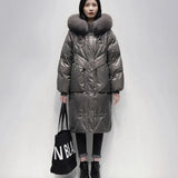 White Duck Down Coats Long Down Jacket 2023 New Women's Winter Long Large Size Loose Fox Fur Collar Down parkas