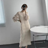 2025 Sweet Gentle Wind Collar Folded Texture Loose Dress Female Thin Temperament Elegant