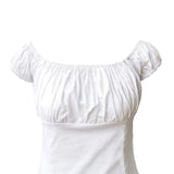 Summer White Cotton Vintage Blouse 1950s Solid Tops Slash Neck Puff Sleeve 50s 60s Retro Shirts Slim Fit Womens