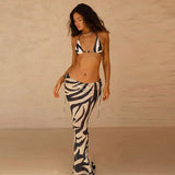 Zebra Stripes 3 Pieces Bikini Set 2022 Summer Beach Wear Triangle Bikinis Swimsuit With Beach Skirt Swimwear Cover-up