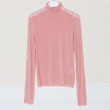 Fall Fashion Women's Tshirt Solid Long Sleeve Turtleneck Tops Ladies Tight Bottom See Through Sexy T shirt