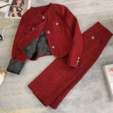 Style New Year Red Women's Suit Jacket Skirt Set Autumn and Winter Temperament Elegant Suit Coat Long Skirt Two-piece