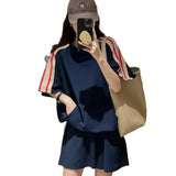 Casual Tracksuit Suit Women 2023 Summer New Loose Short Sleeved O-Neck Top+Wide-Leg Shorts 2-Piece Set Women