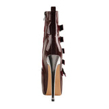 Onlymaker Women's Round Toe Wine Red Platform Side Zipper Thin Heel Thick Heel Short Boots Fashion Lady Booties Big
