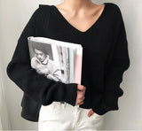Pullover Sweater Women V Neck Loose Sweater Korean Style Knitwear Jumpers Autumn Fall 2019