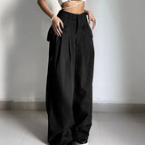 Fashion Pure Color Loose Straight Pocket Leisure Woven Trousers 2025 New