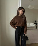 Autumn And Winter Hot Sale Thick Short Round Neck Solid Color Sweater Bum Basic Women's