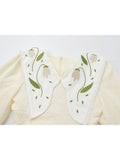 Women's Dress Long Sleeve Embroidery Chic Peter Pan Collar Mini Dresses Female Vintage Elegant High Waist A-line Frocks