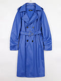 Spring Autumn Long Faux Leather Trench Coat for Women Belt Double Breasted Luxury Elegant Fashion