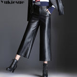 wide leg pants capri women 2022 winter autumn high waist straight leather pants female trousers clothe pantalon