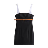 Sling Splicing Short Dress Commuter Assembly Woman 2025 New
