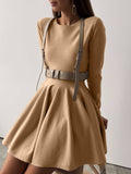 Round Collar Waist Knitted Dress Women's High-End Ins Windy Folded Sweater
