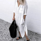 Shirt Dress Spring Summer Lapel Button Long Sleeve Side Split Dresses Elegant Solid Work Office Vestidos Female Tunic