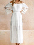 Lace Dress Women Slash Neck Off Shoulder Dress Female Hollow Out Long Dress Summer Ladies Boho Flare Sleeve Beach