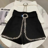 2022 Autumn New Arrivals Solid Color Nature Waist Pearl Nailed Bead Edge Fake Two Pieces Shorts