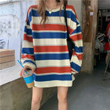 Style Striped O-Neck Long Sleeve Oversize T-Shirt Harajuku Lloose Top Spring/Autumn Women's Clothing Casual
