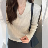 2025 New Retro Buckle Design High-Necked Ladies Knitted Cardigan Pure Color Ocean Sweater