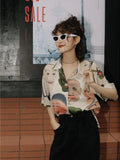 Japanese Streetwear Ukiyoe Print Summer Blouse Women 2020 Collared Button Up Shirt Short Sleeve Top And Blouse