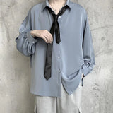 Black Button Up Shirts Women Long Sleeve Oversized Streetwear Harajuku Blouses with Tie Autumn Loose White Clothes