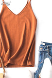 Women Knitting Spaghetti Strap Top Halter V Neck Camisole Women'S Basic Casual Sleeveless Knited Tank Tops Summer