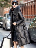 Women natural fox fur White duck down Coat doudoune femme PU Leather Coat Lady Long winter coat §á§å§ç§à§ӧڧÜ §ا֧ߧã§ܧڧÛ