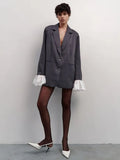 Style Splicing Free Hot Treatment Striped Small Blazer Female High-End