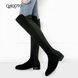 Heel Knee High Boots Women Soft Flock Leather Over The Knee Boots Slip On Autumn Winter Fashion High Boots