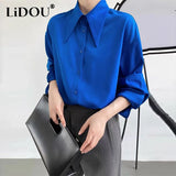 Autumn Office Lady Solid Button Up Bottoming Shirt Female Long Sleeve Simple All-match Blouse Top Women Cardign