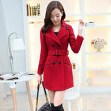 Plus Size Women Wool Blend Warm Medium Long Trench Coat Spring Winter Female Slim Double Breasted Belt Woolen