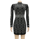 Long sleeve black Rhinestone winter dress women vintage night club woman mini bodycon party dress evening dresses