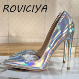 Toe Silver 12 cm High Heels Pumps Women Shoes Patent Leather Prom Wedding Shoes plus size QP047