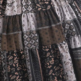 Midi Long Pleated Skirt Women 2023 Spring Summer Green Khaki Bohemian Print Elegant A Line High Waist Skirt
