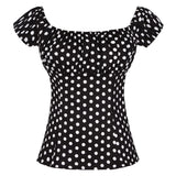 Summer Women Vintage Oversized Shirts 50s 60s Pinup Polka Dot Striped Print Top White Red Rockabilly Blouses
