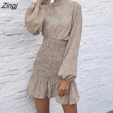 vintage elegant print dress for womens 2021 new polka dot long-sleeved ruffled High Waist Pack Hip dresses women