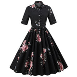 Arrivals Women Vintage 1950s Retro Rockabilly Prom Dresses Short Sleeve Button Front A Line Shirt Elegant Tunic Midi